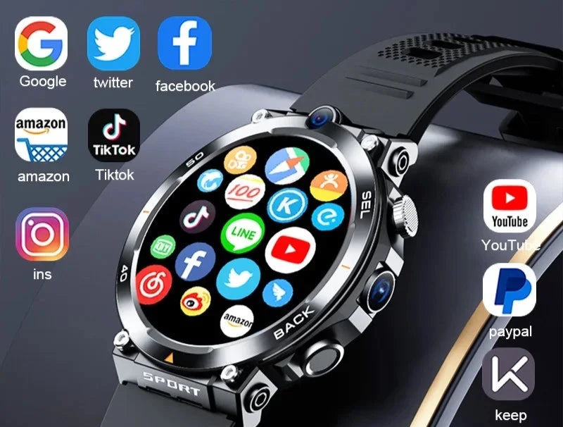 1.39-inch 4G Network SIM Card Smart Watch Dual Camera GPS Wifi NFC Rugged 64G-ROM Google Play IP67 Android