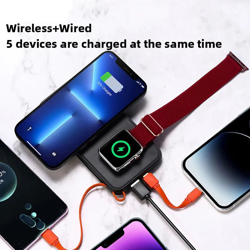 10000mAh Magnetic Wireless Power Bank With Cable Portable USB C Fast Charging External Battery For IPhone 15 Samsung Apple Watch