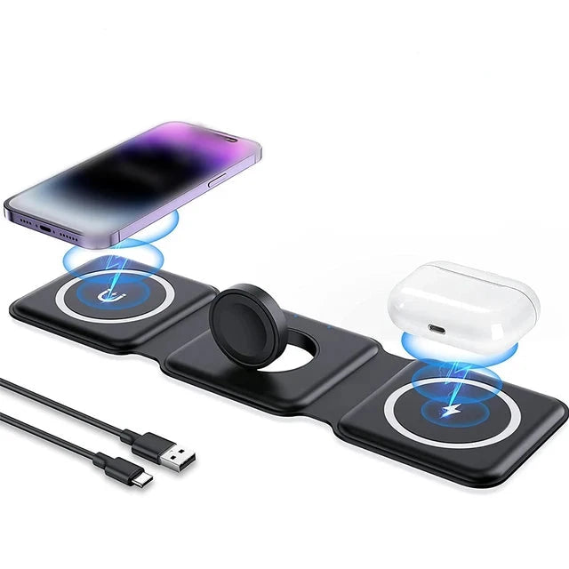 3 in 1 foldable Wireless Charger Pad Stand for iPhone 15 14 13 12Pro Max Airpods iWatch Fast Wireless Charging Dock Station