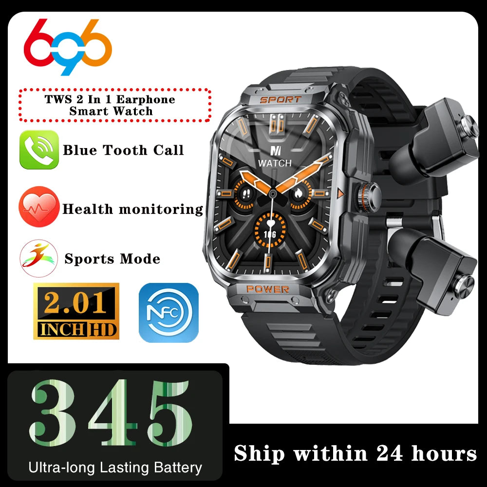 2 In 1 TWS Headset Smart Watch Blue Tooth Call Sports Fitness Outdoor Smartwatch