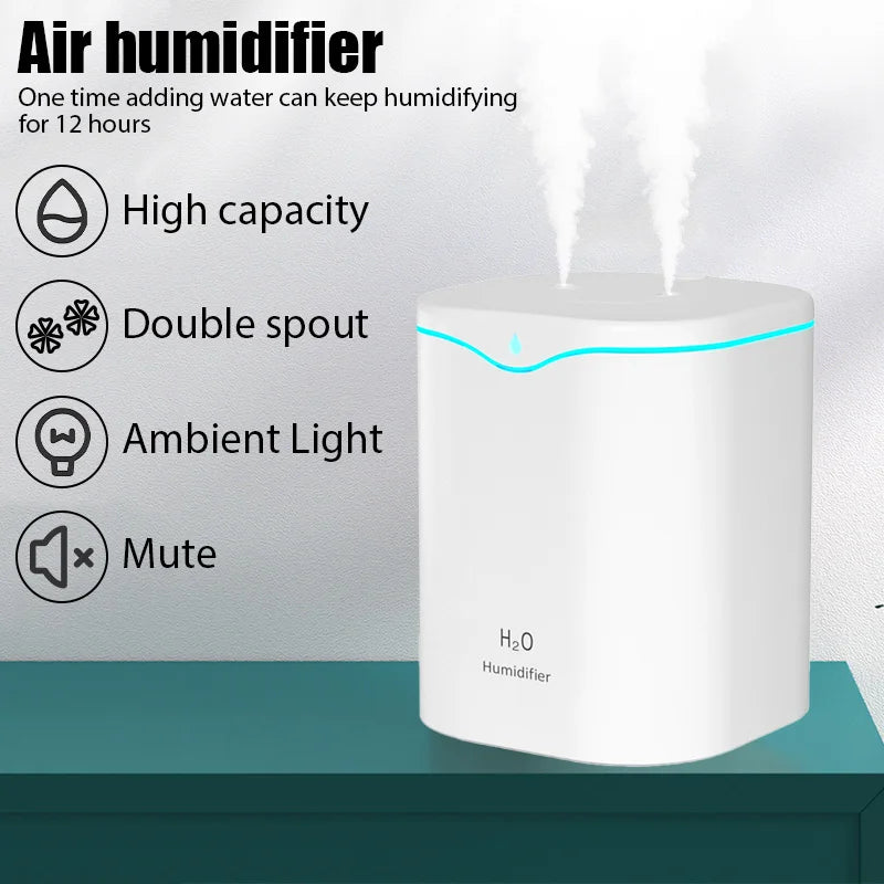 2000ML USB Air Humidifier Double Spray Port Essential Oil Aromatherapy Humification