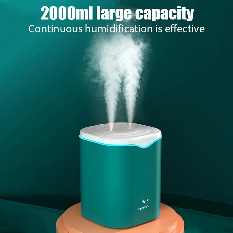 2000ML USB Air Humidifier Double Spray Port Essential Oil Aromatherapy Humification