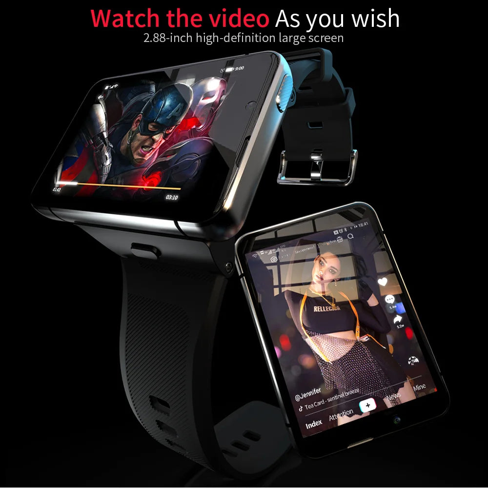 4G Smart Watch Detachable SIM Card 4GB RAM 64GB ROM 2300mAh Big Screen 2.88'' Dual Cameras Wi-Fi GPS Sports Smartwatch