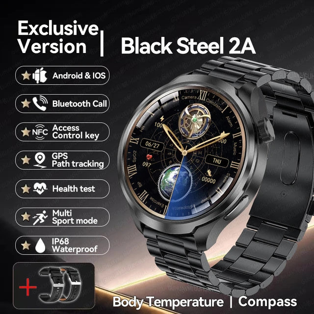 Sports Waterproof Smart Bracelet Men Watch 1.85 inch AMOLED Screen GPS NFC Compass Bluetooth Call Smartwatch