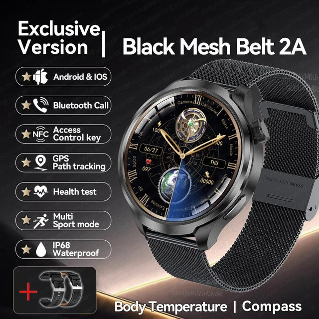 Sports Waterproof Smart Bracelet Men Watch 1.85 inch AMOLED Screen GPS NFC Compass Bluetooth Call Smartwatch