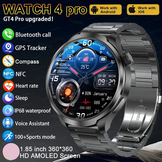 Sports Waterproof Smart Bracelet Men Watch 1.85 inch AMOLED Screen GPS NFC Compass Bluetooth Call Smartwatch