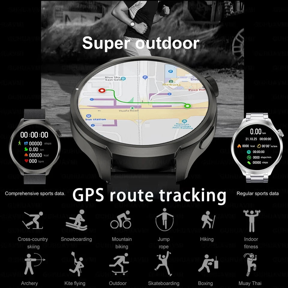 Sports Waterproof Smart Bracelet Men Watch 1.85 inch AMOLED Screen GPS NFC Compass Bluetooth Call Smartwatch