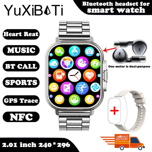 Watch 2 in 1 With Earphone Smartwatch Bluetooth Call Men Watch GPS Track Heart Rate Monitor Play Music Smart Watch