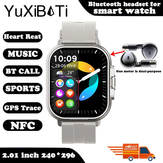 Watch 2 in 1 With Earphone Smartwatch Bluetooth Call Men Watch GPS Track Heart Rate Monitor Play Music Smart Watch