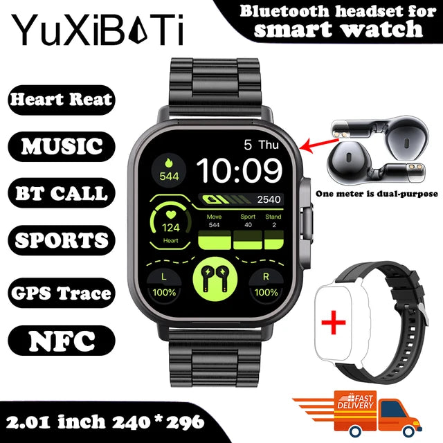 Watch 2 in 1 With Earphone Smartwatch Bluetooth Call Men Watch GPS Track Heart Rate Monitor Play Music Smart Watch