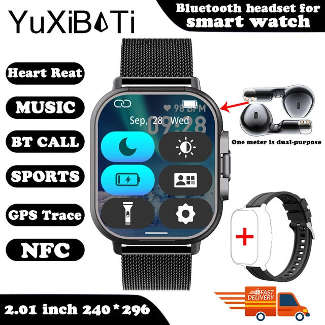 Watch 2 in 1 With Earphone Smartwatch Bluetooth Call Men Watch GPS Track Heart Rate Monitor Play Music Smart Watch