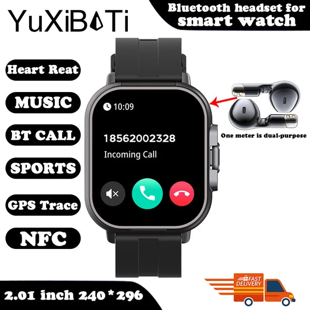 Watch 2 in 1 With Earphone Smartwatch Bluetooth Call Men Watch GPS Track Heart Rate Monitor Play Music Smart Watch