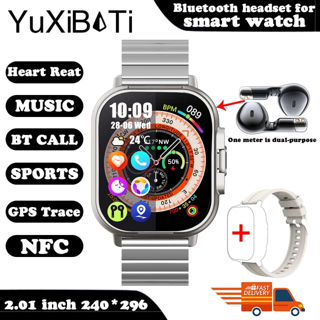 Watch 2 in 1 With Earphone Smartwatch Bluetooth Call Men Watch GPS Track Heart Rate Monitor Play Music Smart Watch