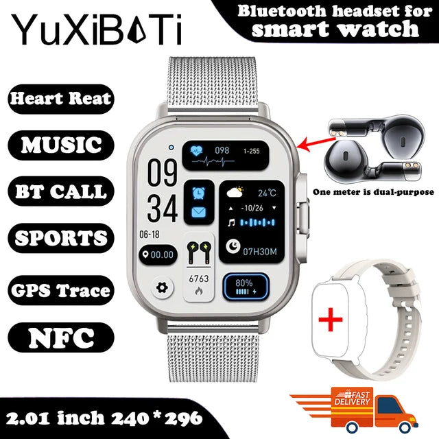 Watch 2 in 1 With Earphone Smartwatch Bluetooth Call Men Watch GPS Track Heart Rate Monitor Play Music Smart Watch