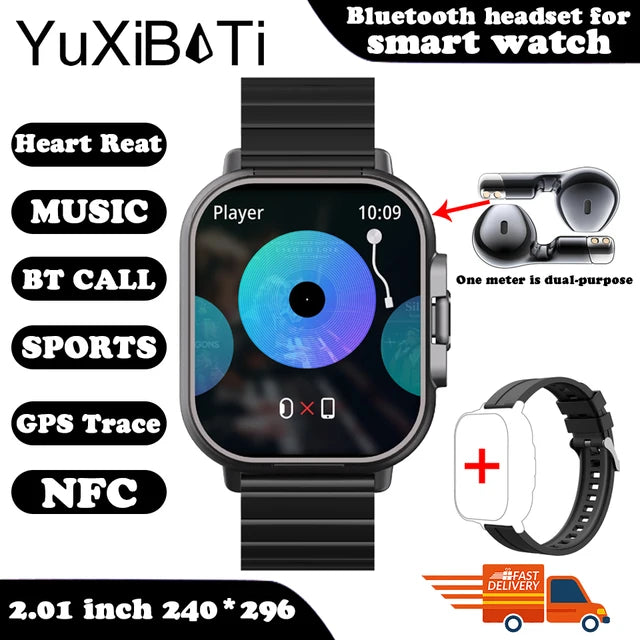 Watch 2 in 1 With Earphone Smartwatch Bluetooth Call Men Watch GPS Track Heart Rate Monitor Play Music Smart Watch