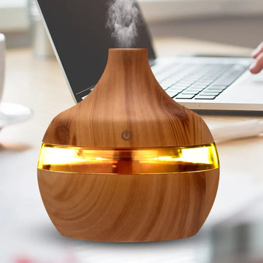 USB Air Humidifier Electric Aroma Diffuser Mist Wood Grain Oil Diffuser  Have 7 LED Light Humidifiers