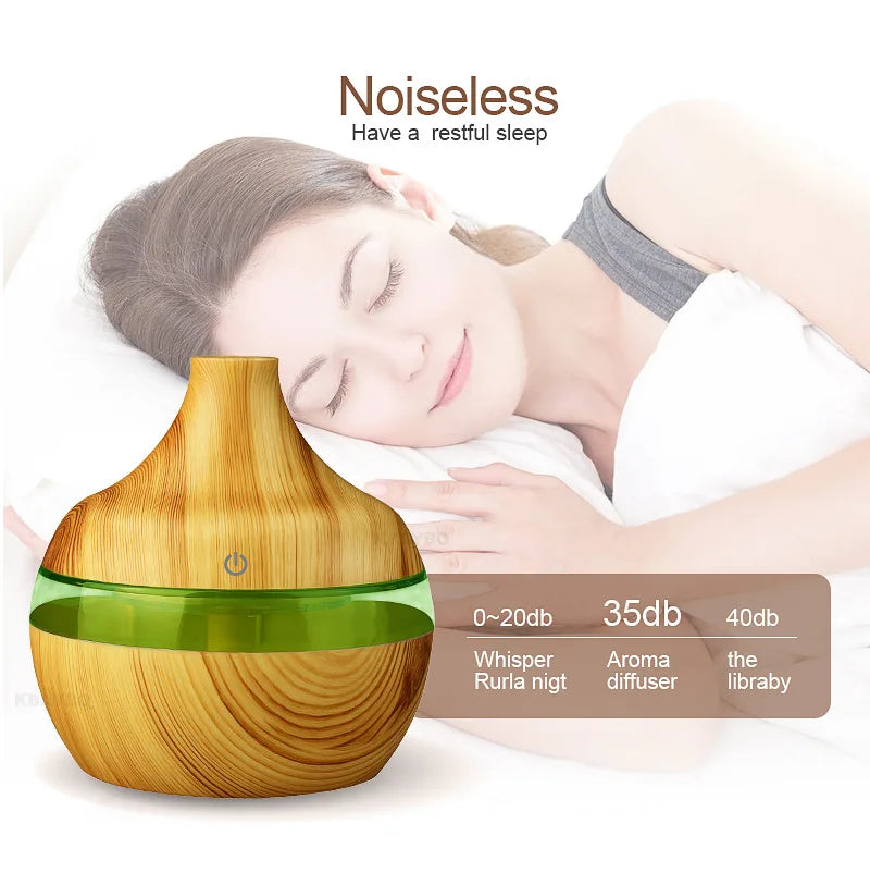 USB Air Humidifier Electric Aroma Diffuser Mist Wood Grain Oil Diffuser  Have 7 LED Light Humidifiers