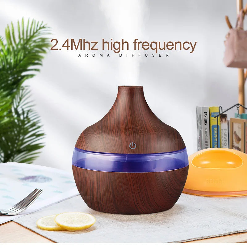 USB Air Humidifier Electric Aroma Diffuser Mist Wood Grain Oil Diffuser  Have 7 LED Light Humidifiers