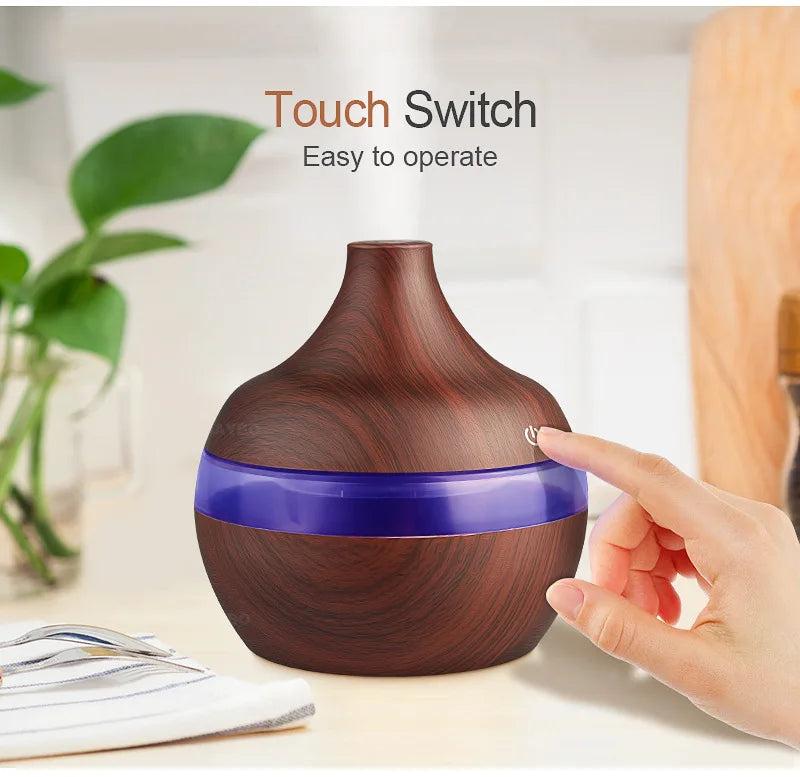 USB Air Humidifier Electric Aroma Diffuser Mist Wood Grain Oil Diffuser  Have 7 LED Light Humidifiers