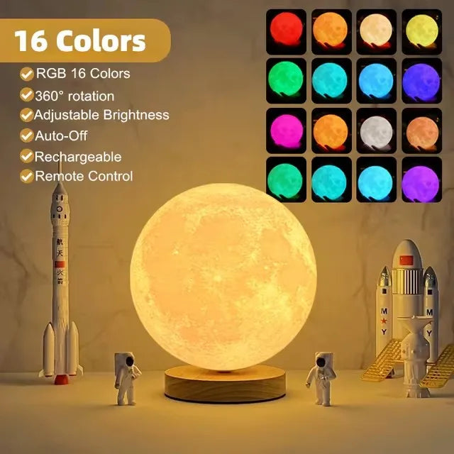 360° Rotation Moon Night Light 3D Atmosphere Bedside Table Lamp Remote Touch Dimming 3 or 16 Colors LED Lights