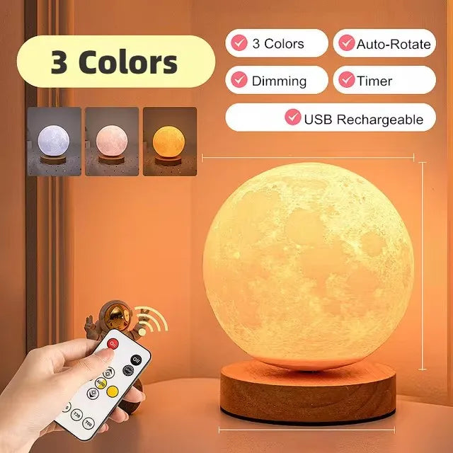 360° Rotation Moon Night Light 3D Atmosphere Bedside Table Lamp Remote Touch Dimming 3 or 16 Colors LED Lights