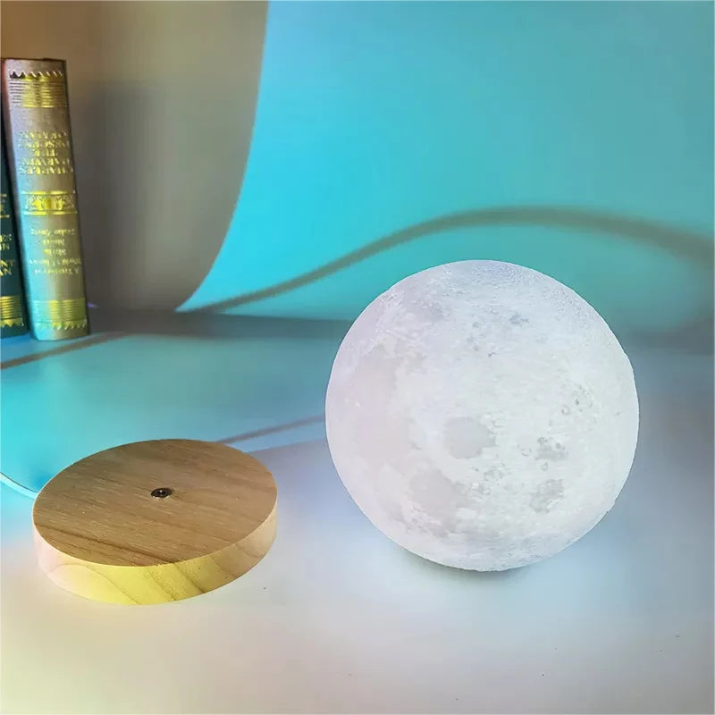 360° Rotation Moon Night Light 3D Atmosphere Bedside Table Lamp Remote Touch Dimming 3 or 16 Colors LED Lights