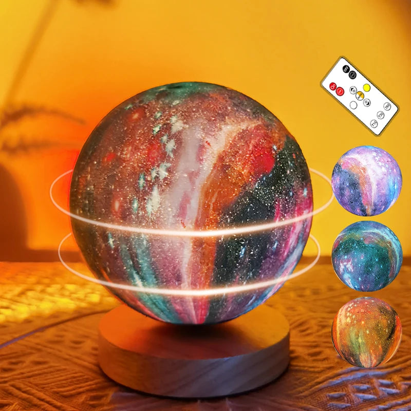 360° Rotation Moon Night Light 3D Atmosphere Bedside Table Lamp Remote Touch Dimming 3 or 16 Colors LED Lights