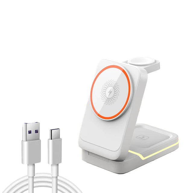 3in1 magnetic Wireless Charging Station for iPhone 16 15 14 13 12 Pro/Max,Apple Watch 8, AirPods 3/2 Foldable Phone charge Hold