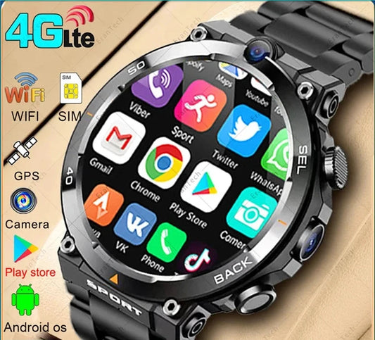 4G LTE Android Smartwatch Dual Camera Wifi 4G SIM Card Wireless Fast Internet Access GPS APP Download