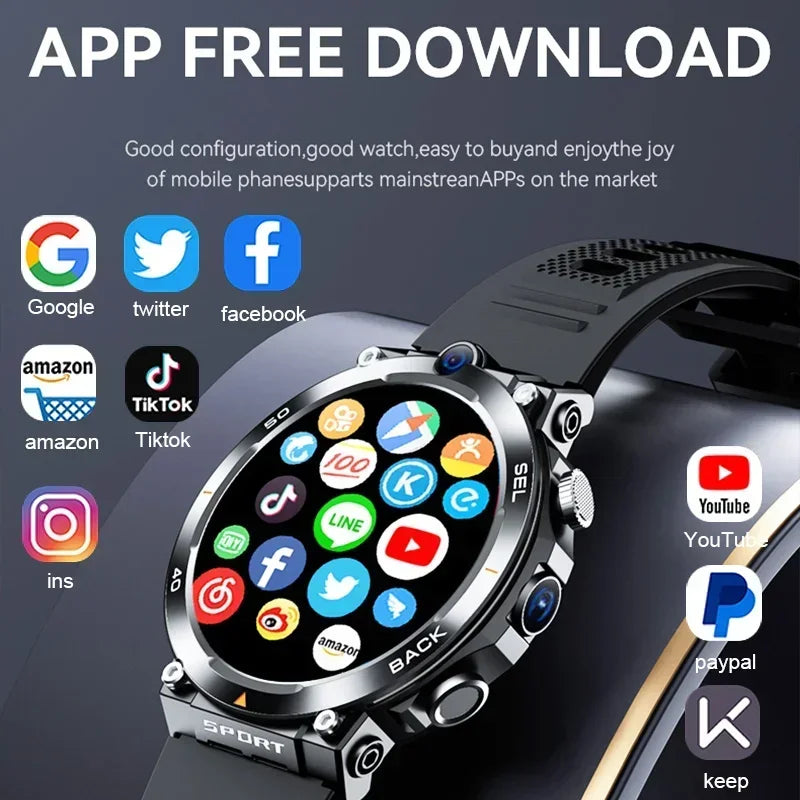 4G LTE Android Smartwatch Dual Camera Wifi 4G SIM Card Wireless Fast Internet Access GPS APP Download