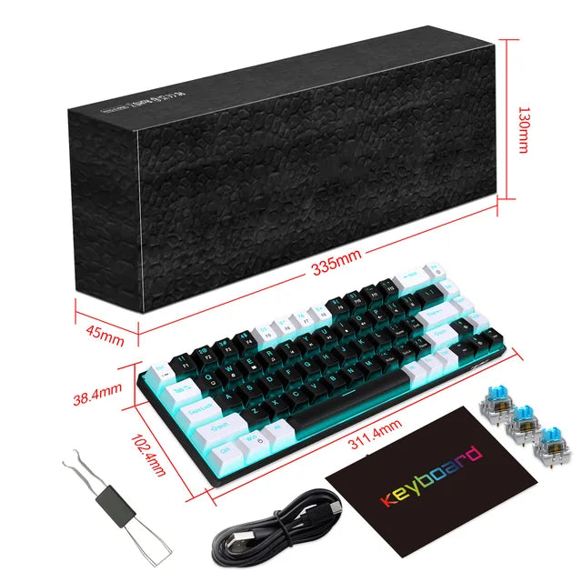 68 Keys Mechanical Keyboard Ergonomics RGB Backlit LED Hot Swappable Blue Switch Gaming Keyboard for PC Laptop