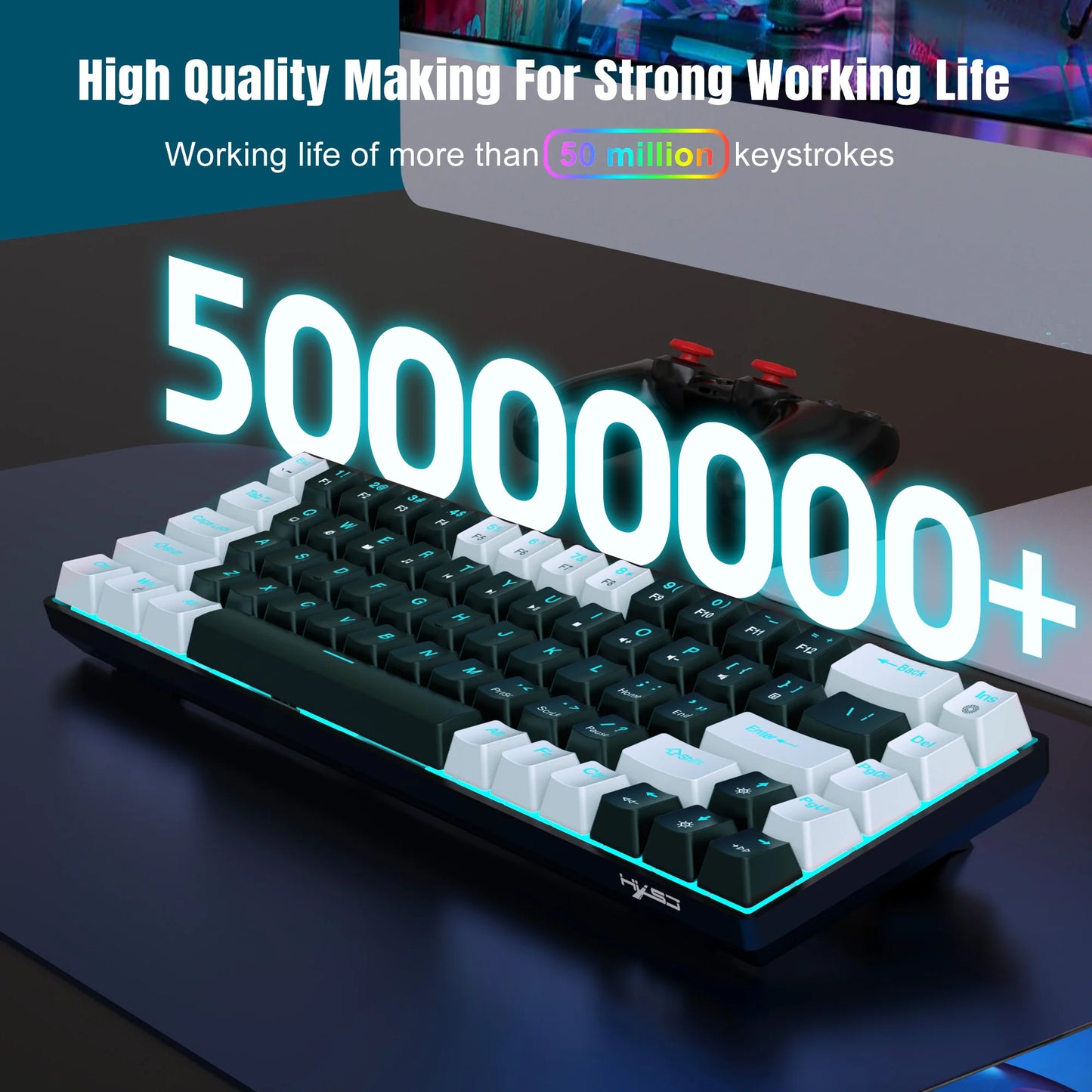 68 Keys Mechanical Keyboard Ergonomics RGB Backlit LED Hot Swappable Blue Switch Gaming Keyboard for PC Laptop