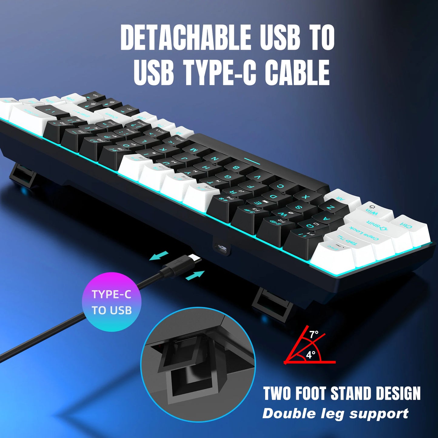 68 Keys Mechanical Keyboard Ergonomics RGB Backlit LED Hot Swappable Blue Switch Gaming Keyboard for PC Laptop