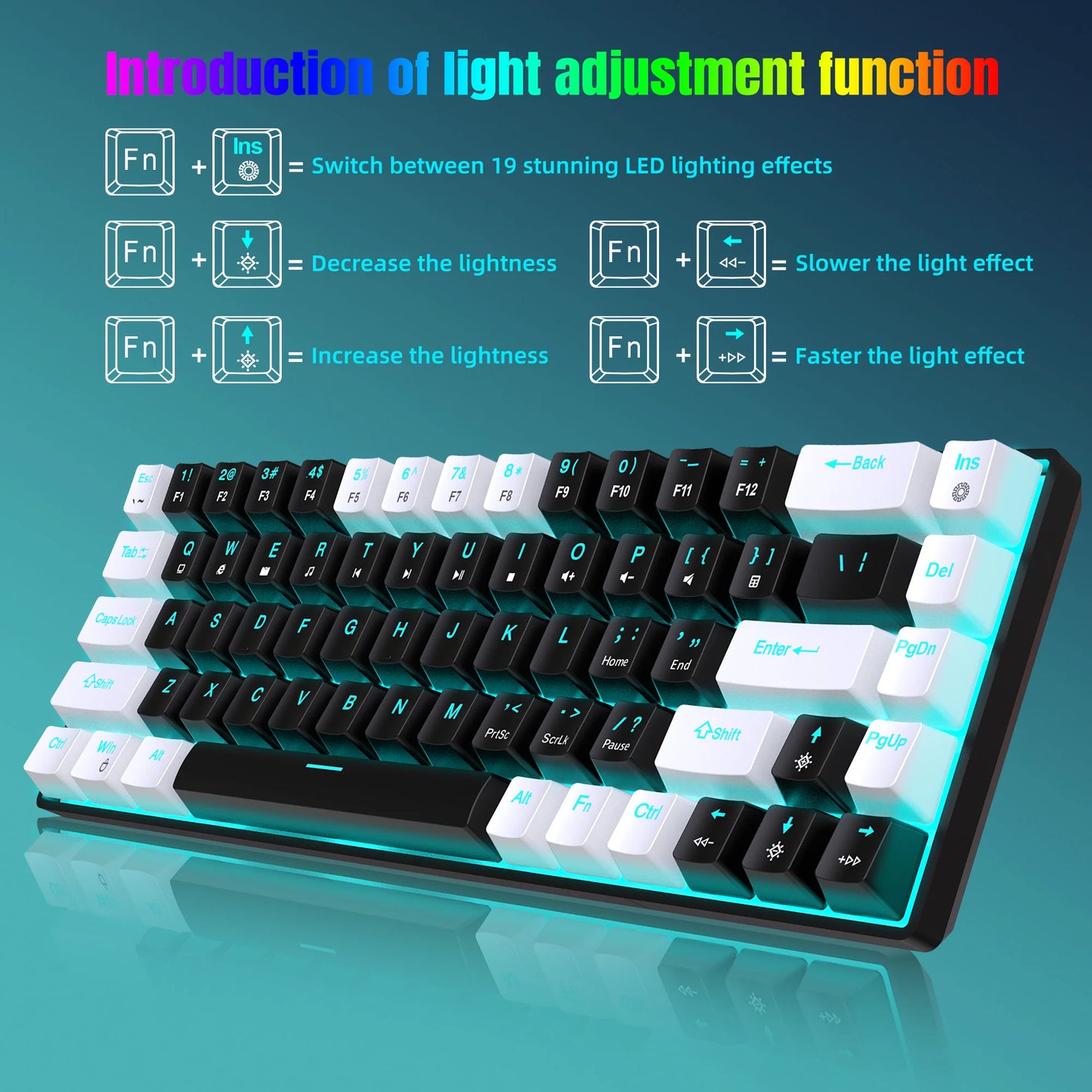 68 Keys Mechanical Keyboard Ergonomics RGB Backlit LED Hot Swappable Blue Switch Gaming Keyboard for PC Laptop