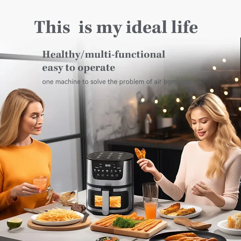 7L Electric Air Fryer Smart Multi-function Hot Convection Oven Deep Fryer Without Oil LED Touch Control 1400W Visible Window