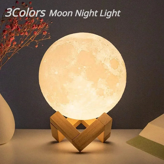 8cm Moon Lamp LED Night Light Battery Powered With Stand Moon Lamp