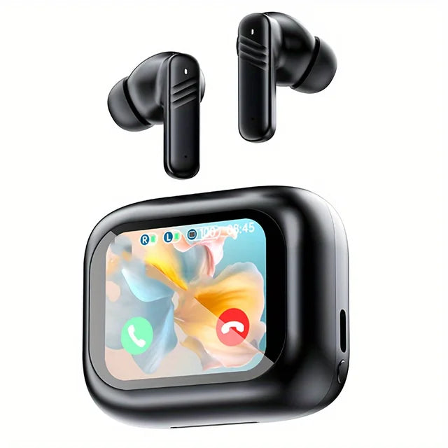 Active Noise Cancelling Earbuds ANC with Smart Touch Screen, TWS True Wireless Ear Buds Earphones for iPhone Android