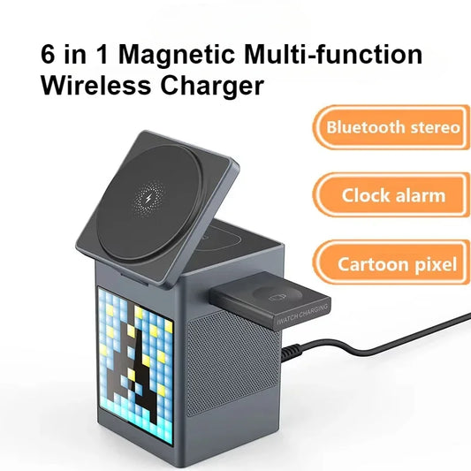 Bluetooth Speaker 3 in 1 Wireless Charger for IPhone 16 15 14 13 12 Fast Charging Station for Apple Watch 9 8 7 6 5 4 with Clock