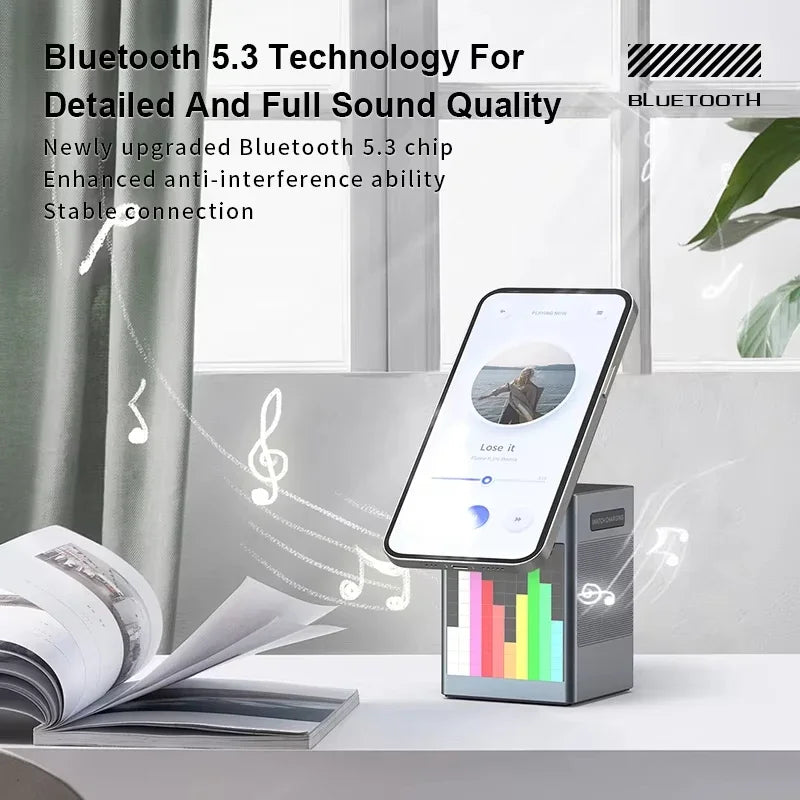 Bluetooth Speaker 3 in 1 Wireless Charger for IPhone 16 15 14 13 12 Fast Charging Station for Apple Watch 9 8 7 6 5 4 with Clock