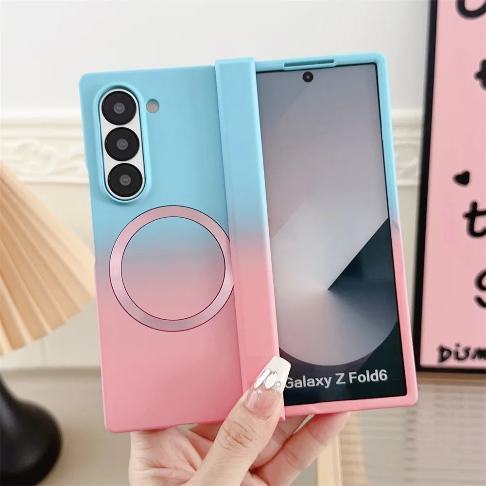 Candy Color Gradient Magnetic Phone Case for Samsung Z Fold 6 4 3 5 5G fold6 Wireless Charging Shockproof Protective Hinge Cover