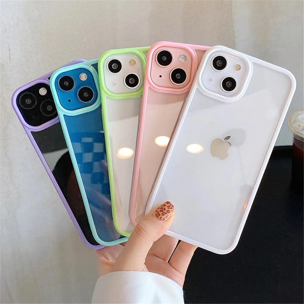 Candy Shockproof Silicone Bumper Phone Case For iPhone 16 15 14 11 12 13 Pro Max XS XR 8 7Plus Transparent Protection Back Cover