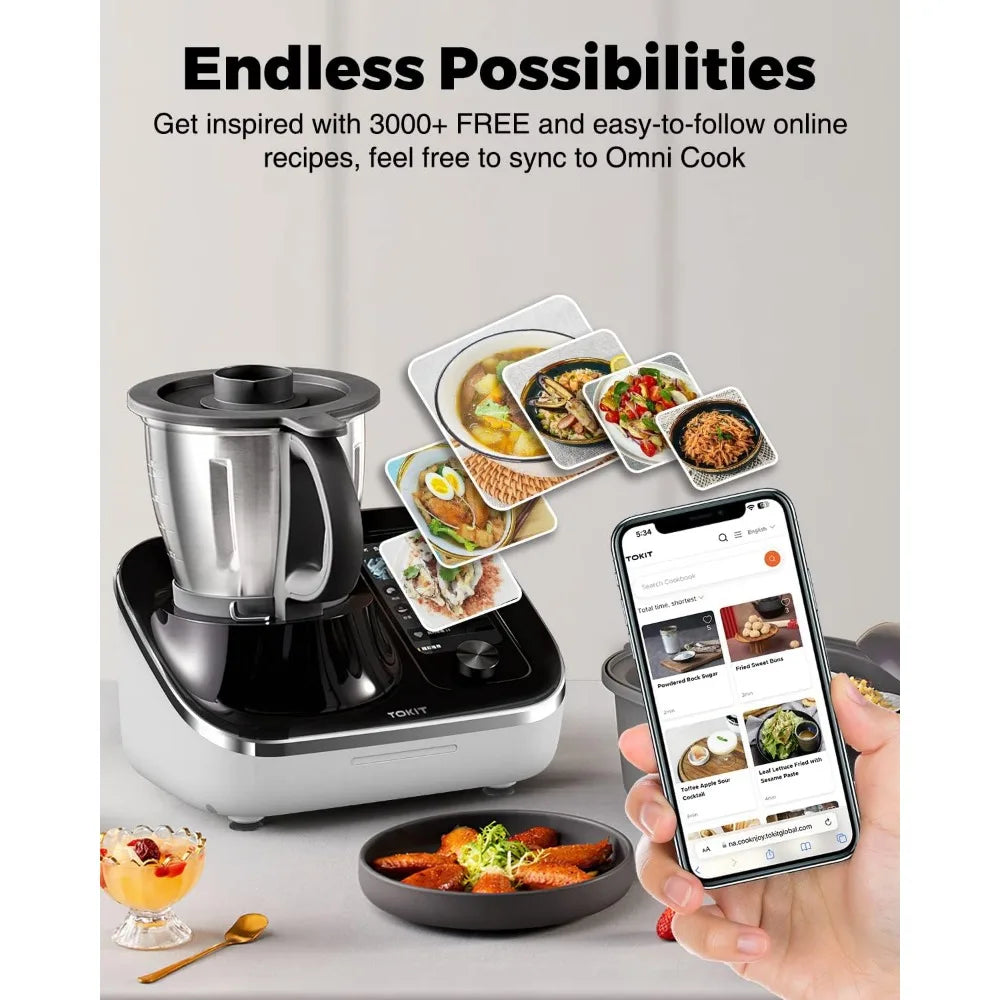 Cook Smart All-in-1 Food Processor for Sous Vide, Knead, Chop, Steam, 7" Touchscreen, 3000+ Guided Recipes, WiFi-Enabled