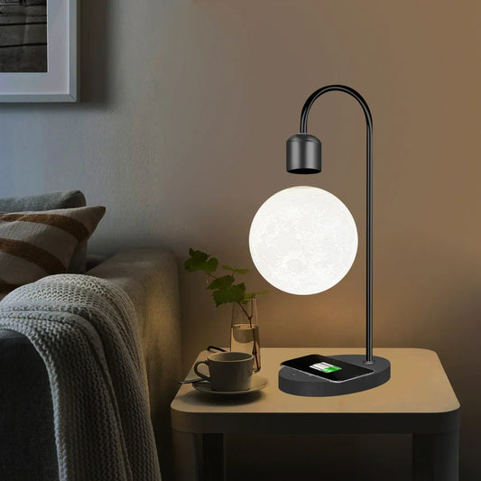 Creative Magnetic Levitation Moon Lamp for Home Decoration and LED Night Light with Wireless Charging