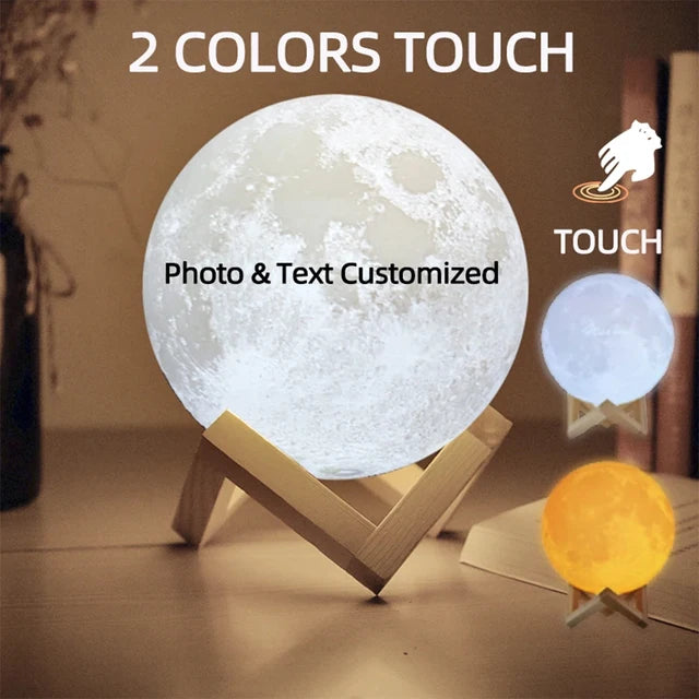 Customized 3D Printing Moon Lamp Personalized Photo Text Night Light USB Rechargeable