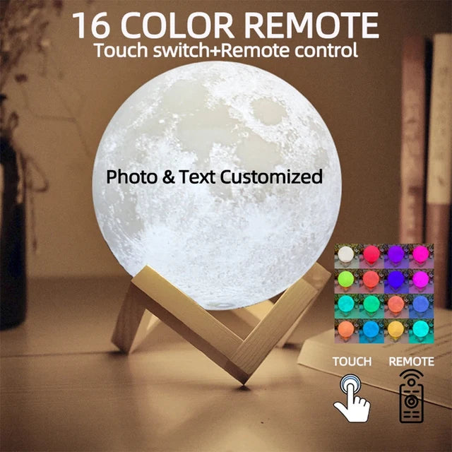 Customized 3D Printing Moon Lamp Personalized Photo Text Night Light USB Rechargeable