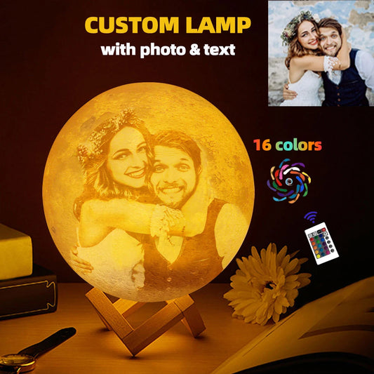 Customized 3D Printing Moon Lamp Personalized Photo Text Night Light USB Rechargeable