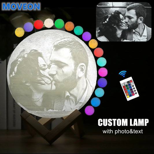 Customized Personality 3D Printing Moon Novelty Light Lunar USB Charging Night Lamp Touch/Remote 2/16 Colors Moonlight