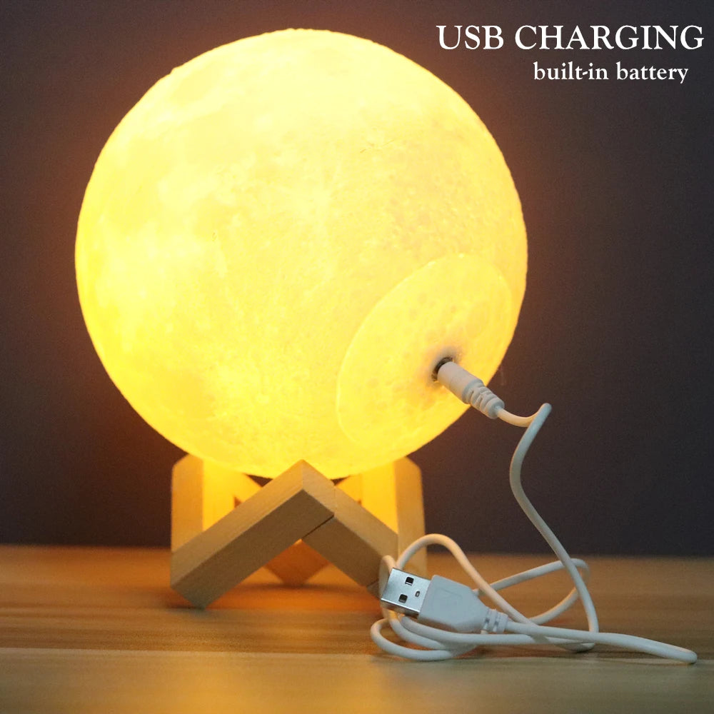 Customized Personality 3D Printing Moon Novelty Light Lunar USB Charging Night Lamp Touch/Remote 2/16 Colors Moonlight