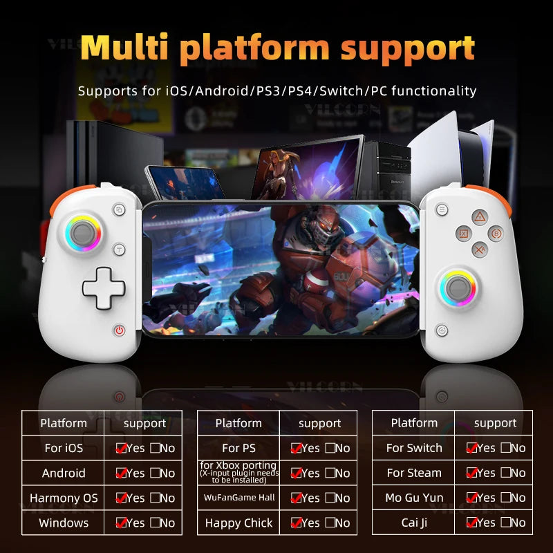 Tablet RGB Gaming Controller FPS Mobile Gamepad For Android IOS PS4 Switch PC Hall Trigger Joystick with M1M2/Turbo/6-Axis