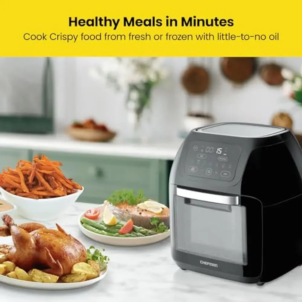 Digital Air Fryer Rotisserie Dehydrator Convection Oven 10L Capacity 17 Touch Screen Presets Stainless Steel  Family Size Meals